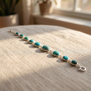 Natural Turquoise Bracelet 925 Sterling Silver Bezel Set Oval Turquoise Gemstone Adjustable Tennis Bracelet <b>Gift</b> For Women - Product Image 5