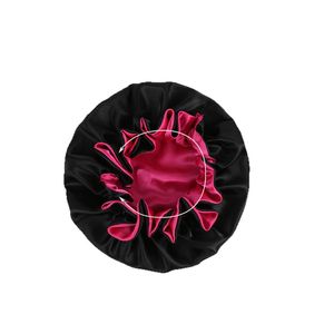 Reversible Satin Silk <b>Bonnet</b> Women Double Color Black Pink Extra Large Sleep Cap Double Layer Hair Protection Daily Four Seasons - Product Image 3