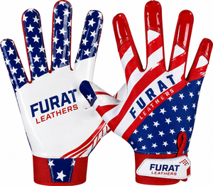 FURAT LEATHERS ถุงมือกีฬาแบบเต็มนิ้วสีแดงสีขาวสีน้ำเงินลายดาวกันลื่นสายรัดข้อมือแบบปรับได้สำหรับทุกเพศ - Product Image 3