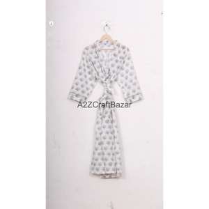 Bata de noche/ropa de casa de algodón 100% con estampado floral, cuello en V, cierre con cordón, largo completo, logo trasero, para mujer, otoño/primavera/verano, para playa - Product Image 4