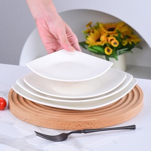 Elegant pure white ceramic square dining plate with round bottom multiple sizes smooth glossy texture Bpa-free for everyday use - Product Image 2