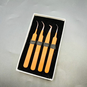 Orange Lash Tweezers Eyelash <b>Extensions</b> Tweezers Set Stainless Steel Curved Smooth Tip OEM Brand 45 90 Eyelash Tweezers - Product Image 1