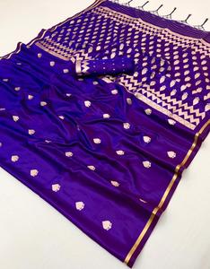 Elegantes y Ligeros Saris de Seda para Bodas y Fiestas - Tela de Lujo, Sin Arrugas, Fina, Reversible, de Secado Rápido, Moderna - Product Image 4