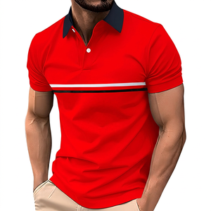 Polo à manches courtes bleu clair pour homme avec col marine et haut tricoté décontracté - Product Image 2