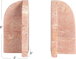 Pink Travertine Stone Bookends 6x5x3 Inches Rustic Curve Design Decorative Arch Shape 2Pcs Set - Product Image 2