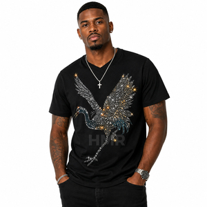 เสื้อยืดคริสตัลรูปนกอินทรี HMR Brotherhood สำหรับผู้ชาย สีดำ สไตล์ฮิปฮอป ลำลอง ผ้าฝ้าย ผลิตโดย OEM - Product Image 1