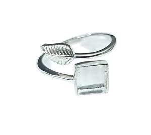 Anillo Ajustable de Plata de Ley 925 con Diseño de Hoja Chapado en Oro de 14K, Ecológico, con Engaste Cuadrado de 7mm para Joyería Conmemorativa - Product Image 1