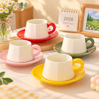 Jolies tasses à café de style vintage avec soucoupe, ensemble de 280 ml, tasse à latte en céramique esthétique, cadeaux d'affaires, passe au micro-ondes