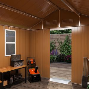 Abri de jardin métallique robuste 6x4, résistant aux intempéries, avec porte verrouillable, fenêtres et ventilation pour cour arrière - Product Image 5