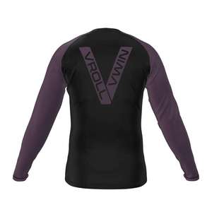 Camiseta de Compresión VROLL para Hombre, Manga Larga, Negra y Morada, para BJJ y MMA, de Secado Rápido, con Logotipo Estampado en la Parte Delantera - Product Image 2