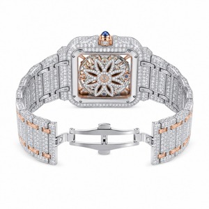 Luxury Women's <b>Diamond</b> <b>Watch</b> Square Stainless Steel Mechanical Bracelet With Rose Gold Accents - Product Image 4
