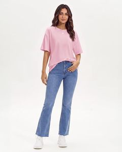 Haut court rose à col en V et manches courtes pour femme, coupe classique, en coton tricoté, couleur unie, respirant, écologique, séchage rapide - Product Image 2