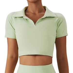 เสื้อโปโลสำหรับผู้หญิงเสื้อกีฬาเสื้อครอปท็อปเสื้อโปโลสีพื้นใส่เล่นกอล์ฟ - Product Image 4