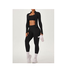 Womens <b>Workout</b> Sets 3 Piece Seamless Long Sleeve <b>Jacket</b> Scrunch Butt Leggings Racerback Sports Bra Yoga Gym Outfits - Product Image 3
