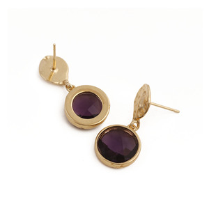 Purple Amethyst Drop <b>Earrings</b> Hammered <b>Gold</b> Plated Statement Gemstone Jewelry For Women V - Product Image 2