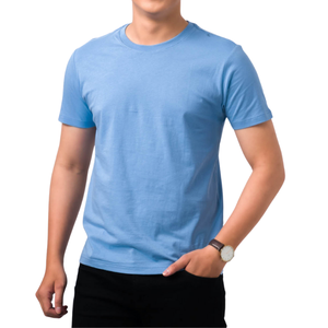 T-shirt en coton pour homme, manches courtes, col rond, coupe classique, jersey tricoté, couleur unie - Product Image 2