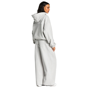 Women's <b>Silver</b> Grey Printed Casual Oversized Hoodie Pants Tracksuit Set with White Piping Baggy Fit 100% Cotton - Product Image 1
