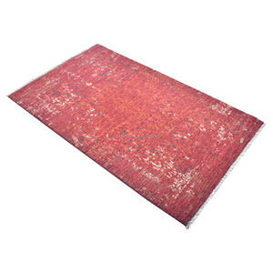 Tapis en laine rouge terre cuite noué à la main 9x12, abstrait, vieilli, vintage, à poils ras, moderne, réversible pour salon - Product Image 2