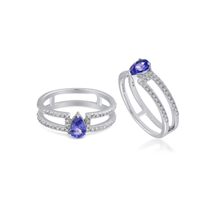Anillo de Plata de Ley 925 con Tanzanita y Circonita Cúbica en Forma de Pera para Mujer, Marca Ivaan Jewels, Diseño de Doble Banda, Joyería Moderna de Diseñador - Product Image 6