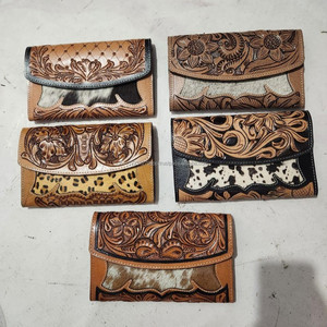 Cartera tallada a mano, funda de teléfono de embrague, elegante cuero genuino, pelo en piel de vaca, billetera multiusos, carteras de cuero occidental - Product Image 2