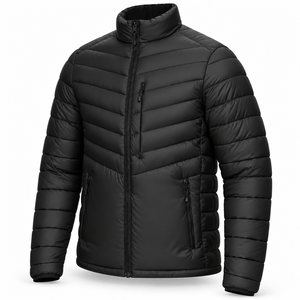 Custom <b>Mens</b> Lightweight Puffer <b>Jacket</b> Water Resistant Quilted Winter Coat Stand Collar Zipper Pockets Custom Logo Wholesale - Product Image 2