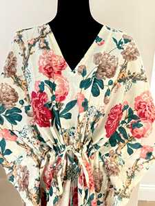 New Style Cotton Women Dress with Drawstring Long Robe Loose Printing Cover up <b>Maxi</b> <b>Kaftan</b> Cotton Women Dress with Drawstring - Product Image 3