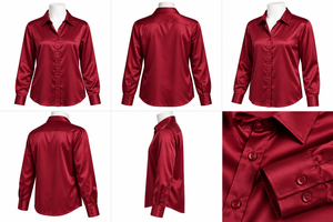 Chemisiers en satin bordeaux pour femmes, manches longues, boutonnés, col classique, vintage, lavables, pour le bureau, les événements formels, les occasions décontractées - Product Image 5