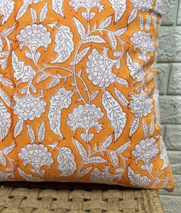 <b>Orange</b> Handmade Block Printed Floral Cushion Cover Bohemian Square <b>Pillow</b> Case for Home - Product Image 3
