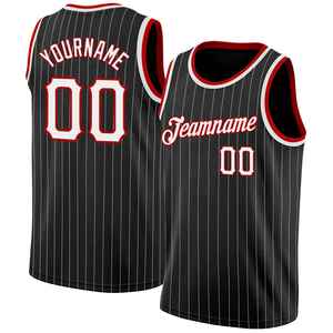 Custom Black Pinstripe Basketball Jersey With Red White Trim Teamname 00 Mesh Tank Top Adult Men's <b>Athletic</b> Wear - Product Image 4