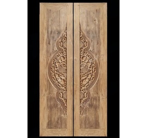 ประตูไม้แกะสลักลายดอกไม้แมนดาลาสุดหรู งานฝีมือประณีต บานเลื่อนคู่ กันลม ตกแต่งทางเข้าบ้านสไตล์โมเดิร์น - Product Image 1