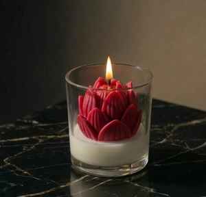 Bougie en verre de soja Lotus Flower Clean Burn Easy Return, décoration personnalisée pour la maison, cadeaux d'invitation de baptême, prix de gros - Product Image 5