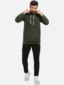Sudadera con Capucha Verde Oliva para Hombre, Corte Regular, Informal, de Algodón Tejido, con Bolsillo, para Otoño - Product Image 1