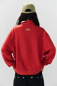 <b>Women's</b> Red Drop Shoulder Quarter Zip Sweatshirt Casual <b>Long</b> <b>Sleeve</b> Turn Down Collar <b>Top</b> - Product Image 4