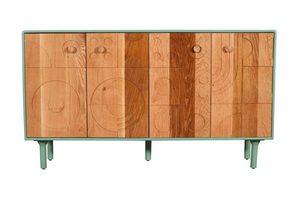 Modern Midcentury Wood Sideboard <b>Cabinet</b> with Geometric Inlay Design and <b>Storage</b> for Living <b>Room</b> <b>Dining</b> <b>Room</b> Furniture - Product Image 3