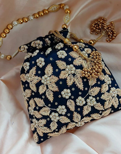 Venta caliente Vintage bordado trabajo tela Potli bolsa artesanías de lujo bolsos de noche para mujer bolso de mano - Product Image 5