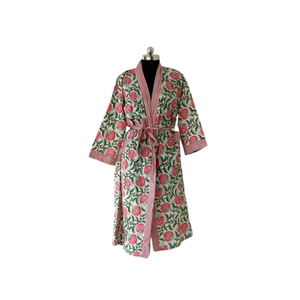 Camisón de Algodón 100% para Mujer, Acolchado, Holgado, Largo hasta la Rodilla, Manga Corta, Estampado Floral Hecho a Mano, para Primavera/Verano - Product Image 1