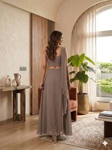 Premium Fox Georgette Embroidered <b>Top</b> with Palazzo Set for Women <b>Sequin</b> Work Fusion <b>Party</b> Wear Collection - Product Image 5