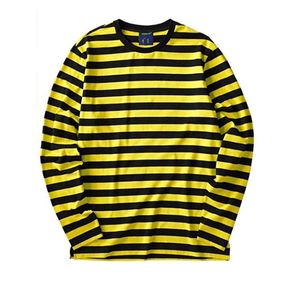 Camiseta Blanca Lisa de Cuello Redondo Personalizada OEM, Camiseta de Manga Larga a Rayas de Algodón para Hombre - Product Image 3