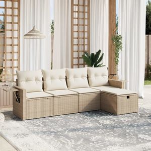 Conjunto de Sofás Modulares Grandes de Ratán Sintético Beige para Jardín, Muebles Modulares Cómodos para Exteriores - Product Image 1