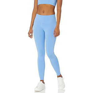 Light Blue High Waisted Yoga <b>Leggings</b> Women's 100% Cotton Breathable Seamless Workout Pants with <b>Pockets</b> Full Length Activewear - Product Image 1