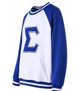 Sudadera Raglán Blanca y Azul para Mujer, Bordada con Letras Griegas Sigma en la Parte Delantera, Cuello Redondo, Manga Larga, 100% Algodón, Primavera/Verano/Otoño/Invierno - Product Image 2