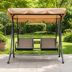 Outdoor <b>Patio</b> <b>Swing</b> Chair With Canopy 2 Seater Metal Garden <b>Swing</b> Bench With Cup Holder For Backyard Lawn Furniture - Product Image 4