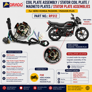 Ensemble de plaque de bobine de stator Hero Honda Passion Plus, qualité export, pour pièces détachées de deux-roues, Inde, Orado - Product Image 3
