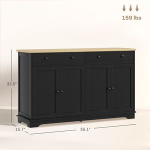 Credenza Moderna Artigianale per Villa in Legno di Mango, Mobile Buffet da Cucina con Cassetti Contenitori e Ripiani Regolabili, Nero per Sala da Pranzo - Product Image 3