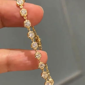 Pulsera de oro macizo de 14 quilates con diamante cultivado en laboratorio de 2 mm de corte redondo, engastado en bisel, para joyería femenina, regalo de compromiso o propuesta de matrimonio. - Product Image 5