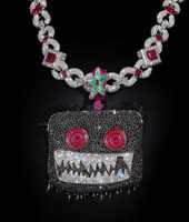 Collier chaîne personnalisé classique en argent tibétain plaqué rhodium avec pendentif monstre en moissanite et maillons en strass, idéal pour les fêtes, la scène, les cadeaux et l'induisme