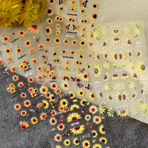 Pegatinas 5D para <span class=keywords><strong>Uñas</strong></span> con Diseño de <span class=keywords><strong>Girasol</strong></span> Amarillo, Adhesivos Acrílicos con Flores, Hojas y Mariposas, Decoración de <span class=keywords><strong>Uñas</strong></span> con Gel Grabado para Verano - Product Image 3
