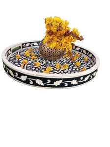 Yellow Bone Inlay Serving <b>Tray</b> with Cutout Handles Elegant Handmade Rectangular <b>Tray</b> for Home <b>Kitchen</b> Decor Display Use - Product Image 2