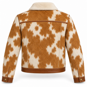 Custom Mens Golden Ochre <b>Cream</b> <b>Hair</b> On Cowhide Western Jacket <b>Straight</b> Yoke Cowboy Ranch Coat OEM Wholesale Manufacturer Premium - Product Image 2