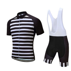 Ensemble de maillot de cyclisme pour homme, noir et blanc rayé, manches courtes, vêtements de vélo avec short à bretelles rembourré - Product Image 6